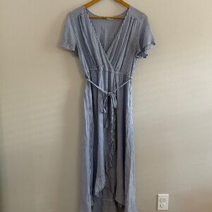 Blue and White Striped Maternity Dress